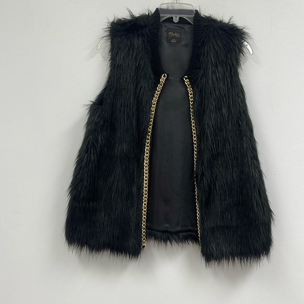 BLACK FAUX FUR BOHO COAT VEST WOMEN’s SIZE LARGE BY THALIA SODI